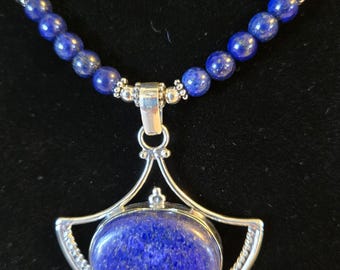Pendant / Necklace made from Lapis Lazuli and Citrine with sterling silver