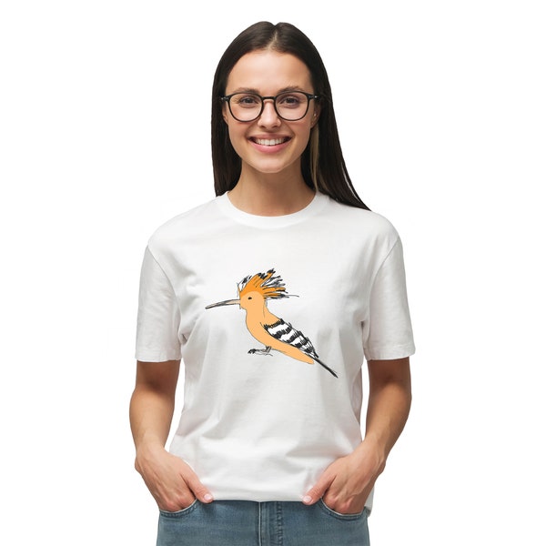 Bird Hoopoe Wiedehopf painting t shirt | Hand painted design woman tee