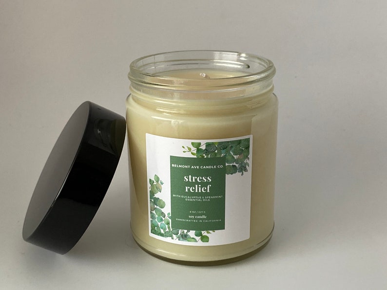 Stress Relief Soy Candle / Spearmint Eucalyptus Essential Oil Etsy