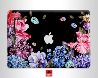 Wild Flowers MacBook black hard plastic shell case with a clear bottom