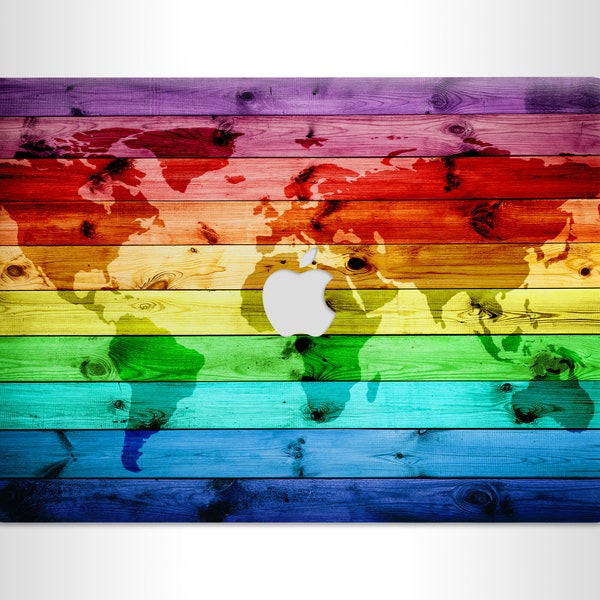 Rainbow World Map Macbook Case Wood Macbook Air 13 Macbook Pro 13 inch Colourful Macbook Pro 15 Case Mac Pro 2019 Bright protection for Mac