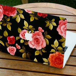 Floral art Black MacBook hard plastic shell case Roses Stylish MacBook case