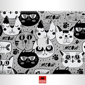 Black and white cute cats MacBook hard plastic case clear Pet lover gift laptop protective case
