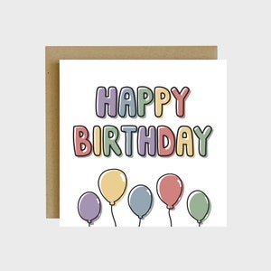 Happy Birthday Balloon Greeting Card - Cute Birthday Card, Happy Birthday Card, Colorful Birthday, Gifts For Her, Birthday Card For Kids