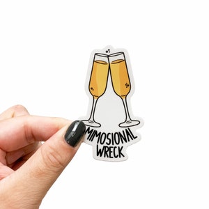 Mimosional Wreck - 3" adesivo in vinile, adesivo Mimosa, regali di gioco di parole, adesivi di gioco di parole, adesivi divertenti per adulti, adesivi per bottiglie d'acqua, regali di compleanno
