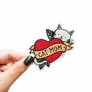 Cat Mom Tattoo Sticker - 3" Vinyl Sticker, Cat Mom Gifts, Cat Stickers, Cat Stickers for Hydroflask, Pet Parent Gift, Cat Mom Sticker