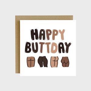 Happy Buttday Greeting Card - Pun Cards, Punny Birthday Cards, Butt Art, Funny Gifts For Wife, Funny Cards For Mari, Gag Gifts For Men