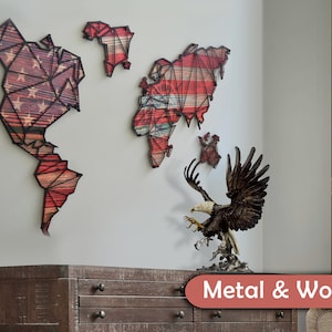 Metal Mapa del mundo con pintado bandera americana de madera vector calcomanía MDF - metal pared arte decoración sala de estar oficina estatua de la libertad XXL Custom Craft