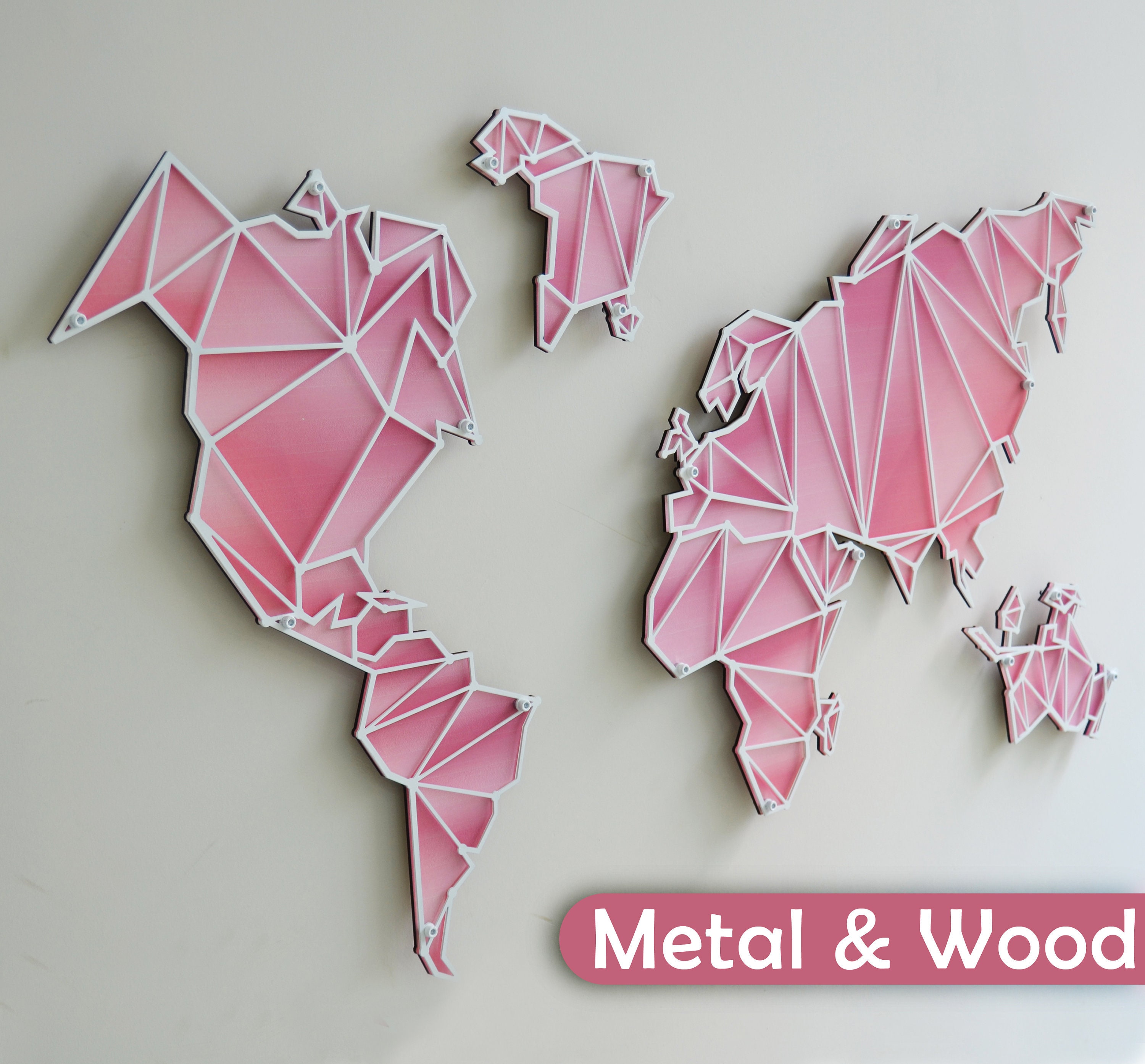 Metal World Map With Painted Wood MDF Metal Wall Art Decor | Etsy