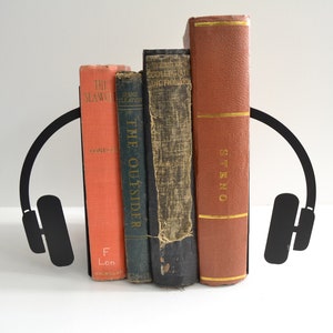 Música amor auriculares metal Bookend, Metal pared arte home decoración uso en la librería de la biblioteca, estantería novio novia cantante regalos Musican