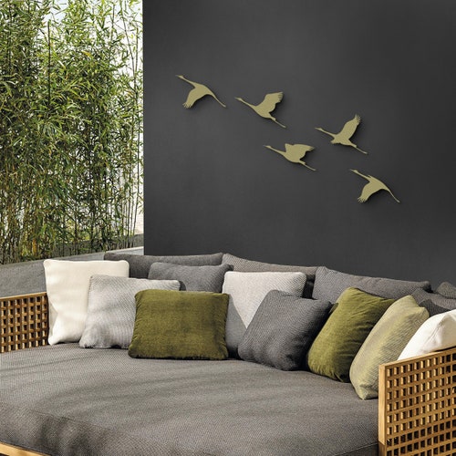 Metal Bird Gold Art Garden Decor Metal Wall Art Crane Etsy