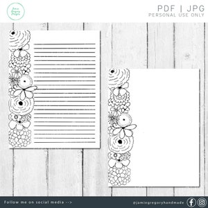 Printable Floral Stationery Paper - Printable Floral Paper - Writing Paper - Printable Stationery - Printable Coloring Page