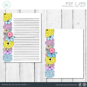 Printable Floral Stationery Paper - Printable Floral Paper - Writing Paper - Printable Stationery - Floral Digital Paper