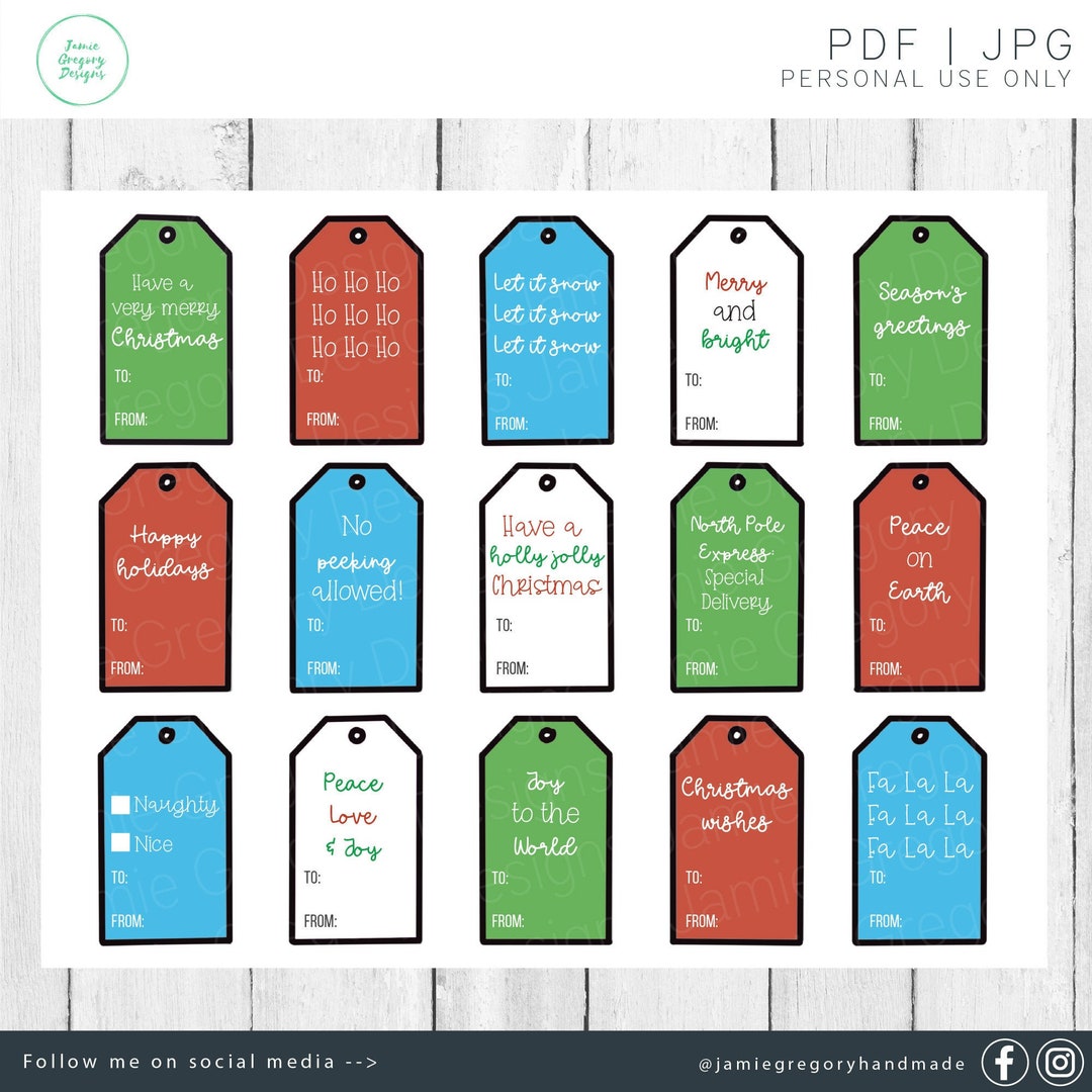 Festive Christmas Gift Tags - Printable Holiday Labels (PDF/JPG) - Etsy