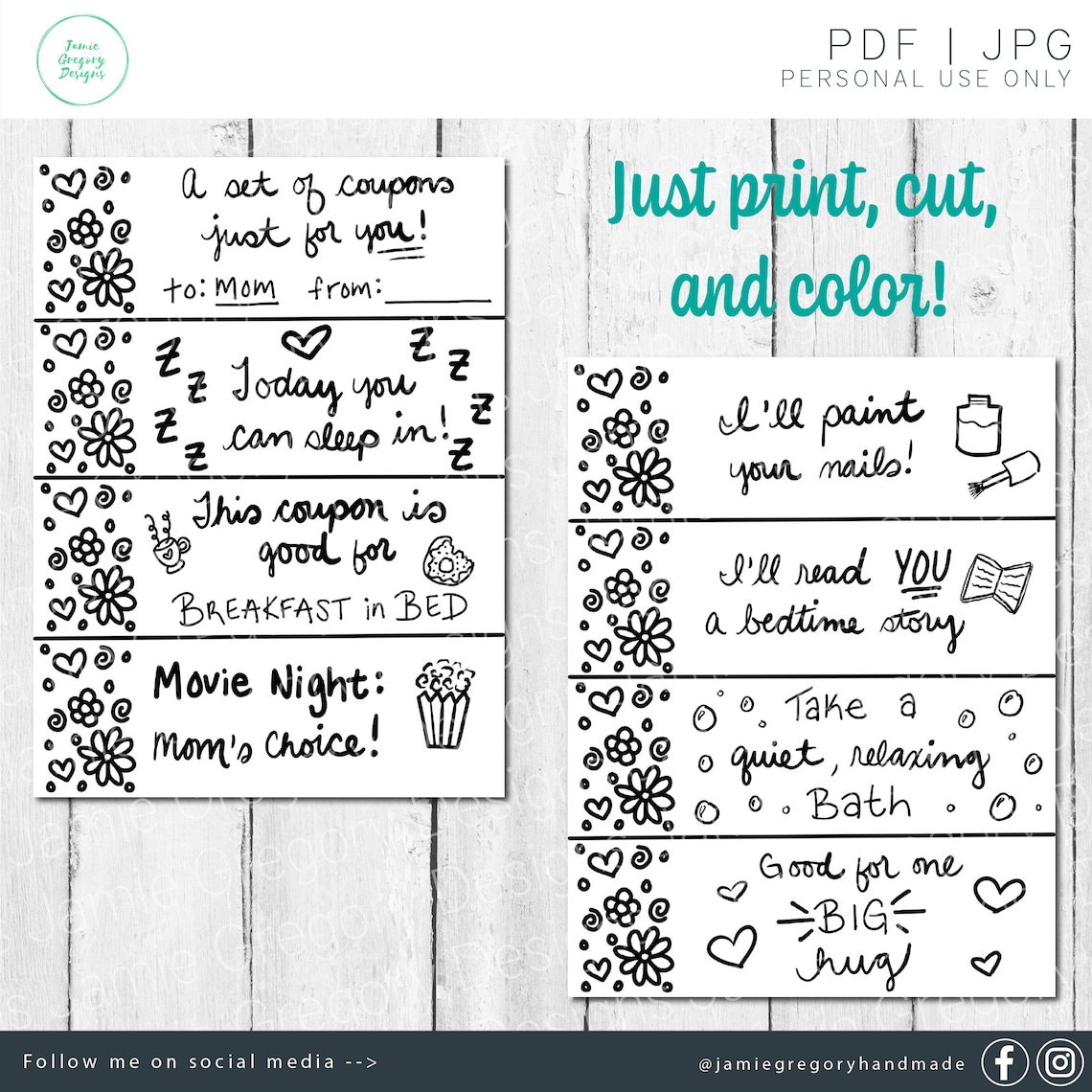 Printable Coupon Book for Mom Mother's Day Gift From | Etsy