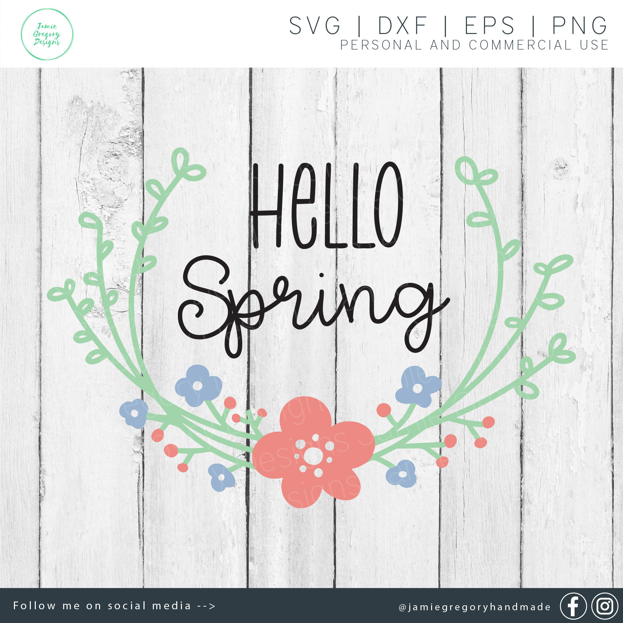 Spring Floral Wreath SVG – Hello Spring Cut File (digital Download) - Etsy