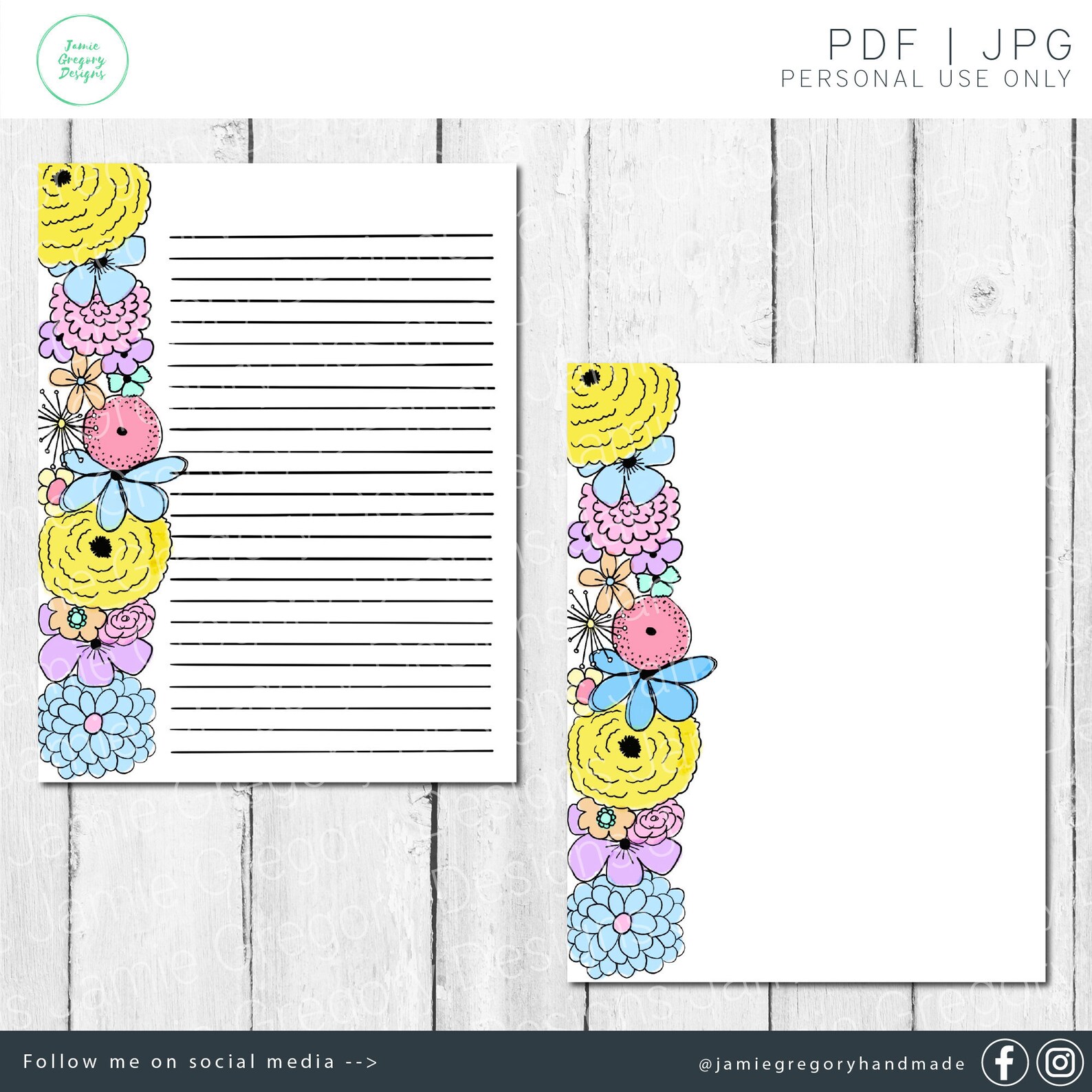 Printable Floral Stationery Paper Printable Floral Paper Etsy