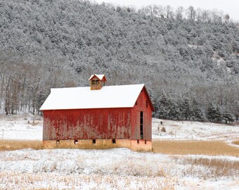 Vertical Red Barn in Winter White Photo, Red Barn in Snow, Winter Picture, Barn Picture,Farmhouse Home Decor, Christmas picture for the Wall