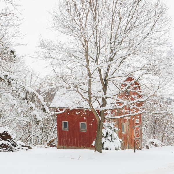 Red Barn Photography, Country Print, Winter Pictures, Red Snowy barn Picture, Rustic Wall Art, Christmas Picture for the Wall, Gift for Her