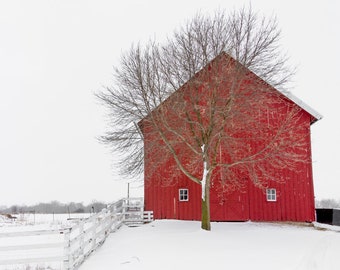 Red Barn In Snow Print, Barn Landscape Photo, Modern Country Home Wall Art, Winter Snow Photography, Rustic Wall Decor,Christmas Art for Her