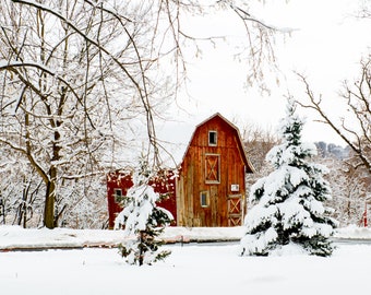 Landscape Red Barn Photography, Country Print, Winter Pictures, Red Snowy barn Picture, Rustic Wall Art, Christmas Picture for the Wall