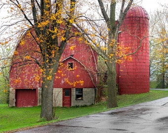 Red Barn Photo, Nature Decor, Hand Made, Nature Art, Autumn Trees Fine Art Print, Rustic Home Decor, Extra Large Print, Landscape