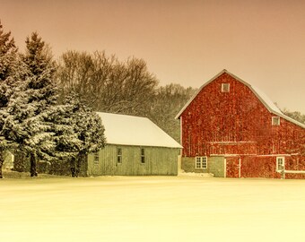 Creamsicle Farm Photo, Country Landscape Print, Winter Barn Art, Red Snowy barn Picture, Rustic Wall Art, Christmas Picture for the Wall
