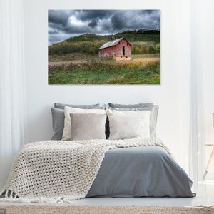 Stormy Landscape,Country Landscape Print,Red Barn Photography,Farm Canvas,Old Rustic Barn Picture,Rustic Wall Art,Farmhouse Decor,Square Art image 2