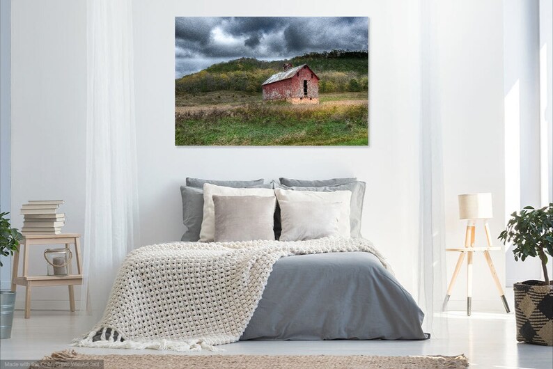 Stormy Landscape,Country Landscape Print,Red Barn Photography,Farm Canvas,Old Rustic Barn Picture,Rustic Wall Art,Farmhouse Decor,Square Art image 2