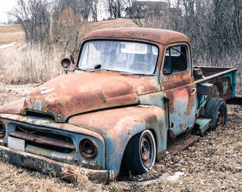 Old Truck Photo, Rusty Farm Truck for Father's Day, Anniversary Gift for Him, Gifts from Daughter to Dad, Dorm and Den Decor,Home Wall Decor