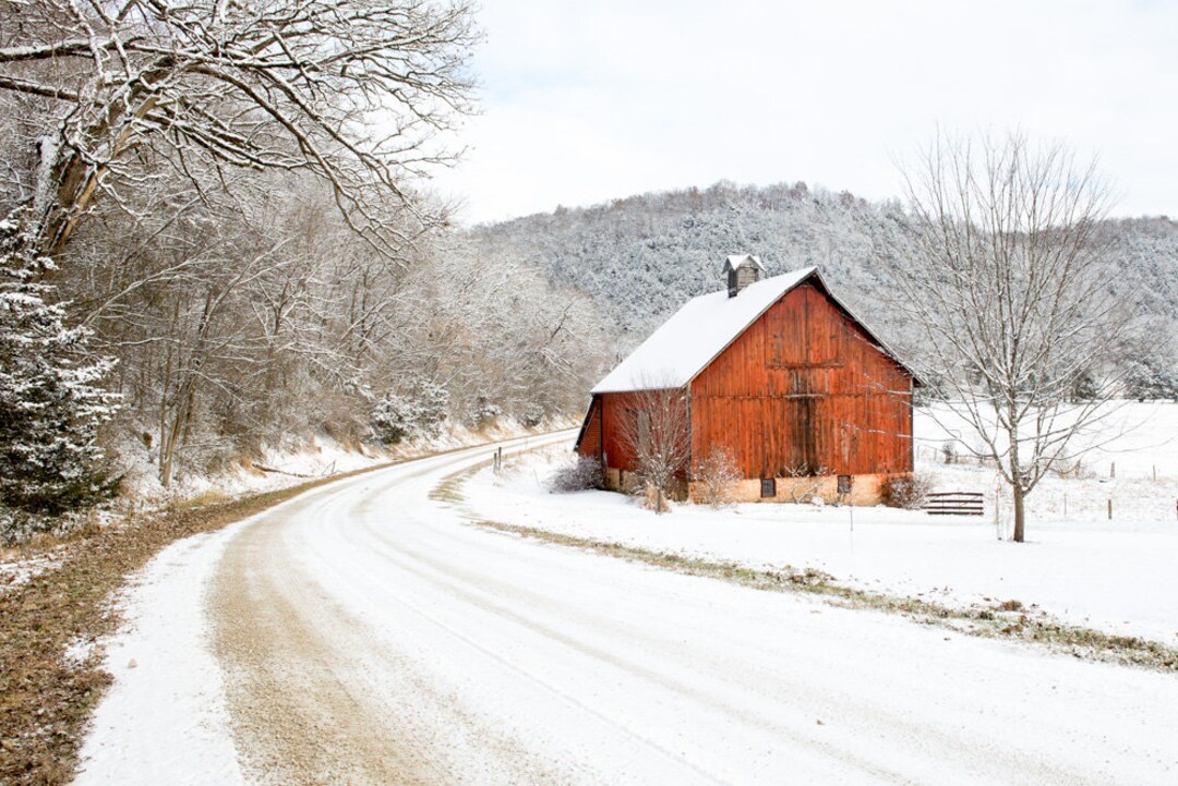 Rustic Red Barn Photography, Country Landscape Print, Winter Pictures ...