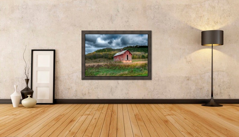 Stormy Landscape,Country Landscape Print,Red Barn Photography,Farm Canvas,Old Rustic Barn Picture,Rustic Wall Art,Farmhouse Decor,Square Art image 3