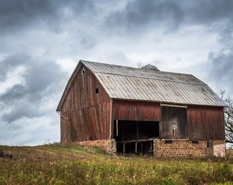 Stormy Landscape, Country Landscape Print, Red Barn Photography, Old Rustic Barn Picture, Large Wall Art, Farmhouse Decor, Canvas Gift