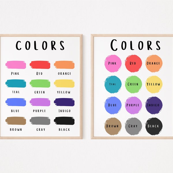 Educational poster on colors, digital download, montessori decoration for childrens room, playroom classroom, homeschool or nursery