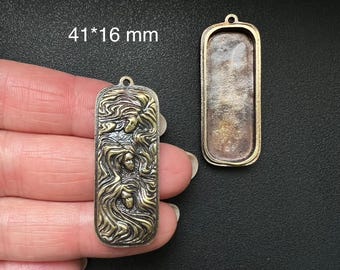 043 Brass Pendant Base, Goddess Bezel Blank (41x16 mm)