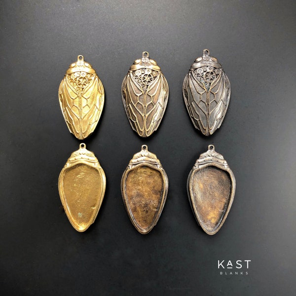 004 1pc  Handmade basis (blank 48*27 mm) Cicada. Oval Base Pendant for necklaces, Resin or mosaic glass 4 mm deep. Bezel Tray Blank Setting