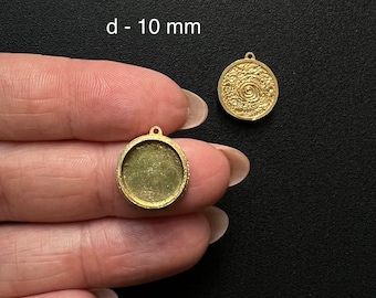 035 Hand Cast Brass Pendant Blank, 10mm Round Setting, DIY Jewelry Supplies