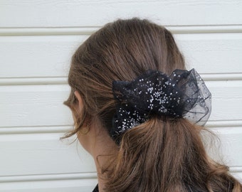 Scrunchie Hair Tie - Black Tulle with Glitter