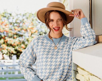 brown houndstooth sweater
