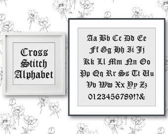 Gothic Kreuzstich Alphabet Muster, Kalligraphie Kreuzstich Buchstaben, Klassische Kreuzstich Schrift, Große Schrift, Old English (27 Stiche)