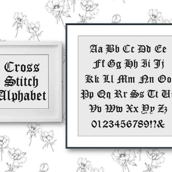 Gothic Cross Stitch Alphabet Pattern, Calligraphy Cross Stitch Letters, Classic Cross Stitch Font, Large Font, Old English (27 stitches)