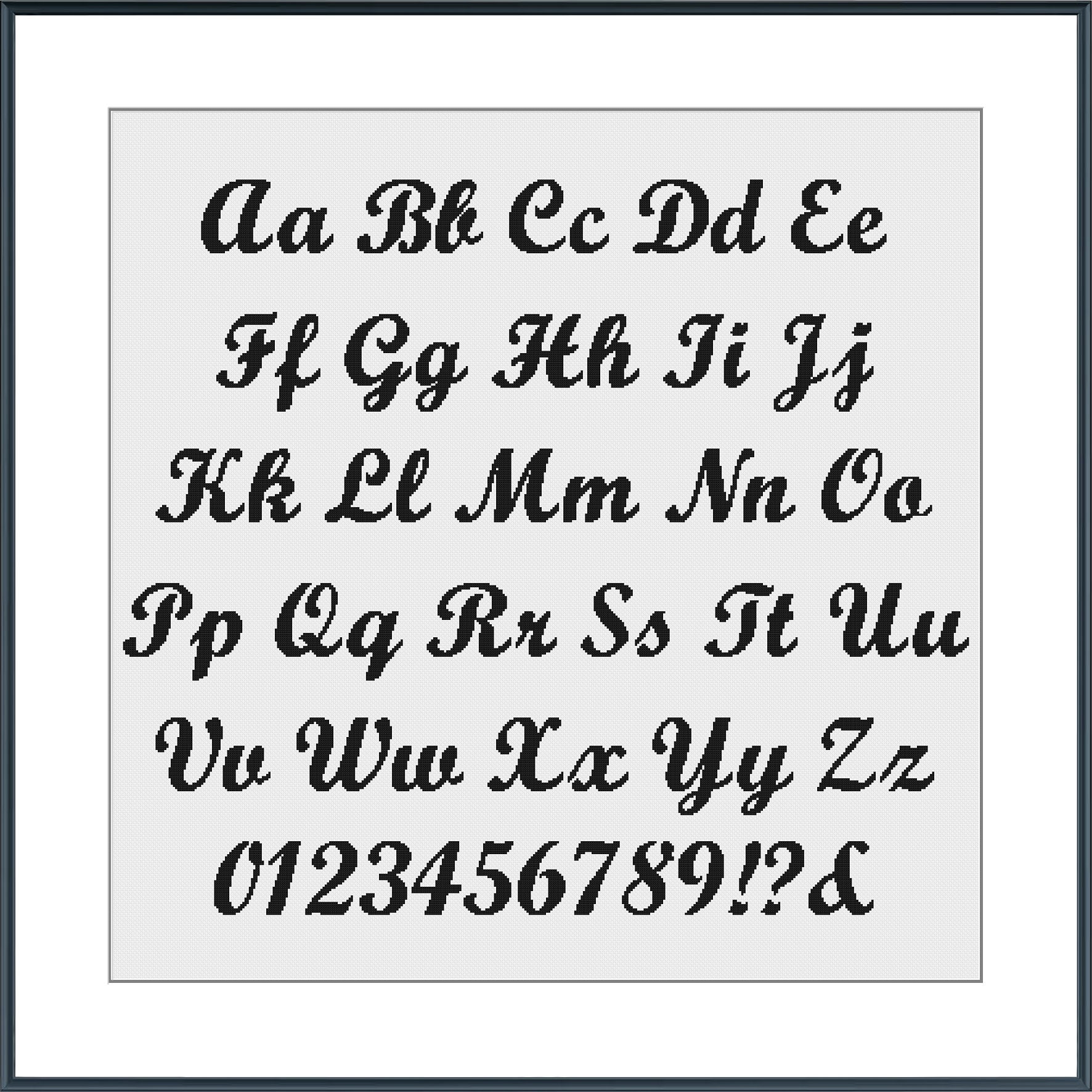 Cursive Cross Stitch Alphabet Pattern, Calligraphy Cross Stitch Letters ...