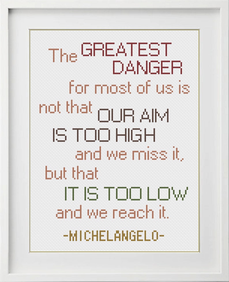 Modern Cross Stitch Pattern Home Office Decor Inspirational Cross Stitch Quote Michelangelo Quote Pdf Instant Download Art Collectibles Fiber Arts Shantived Com