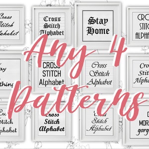 SALE Cross Stitch Patterns Bundle Set, Choisissez n’importe quel modèle d’alphabet de point de croix de 4 ou modèle de citation de point de croix