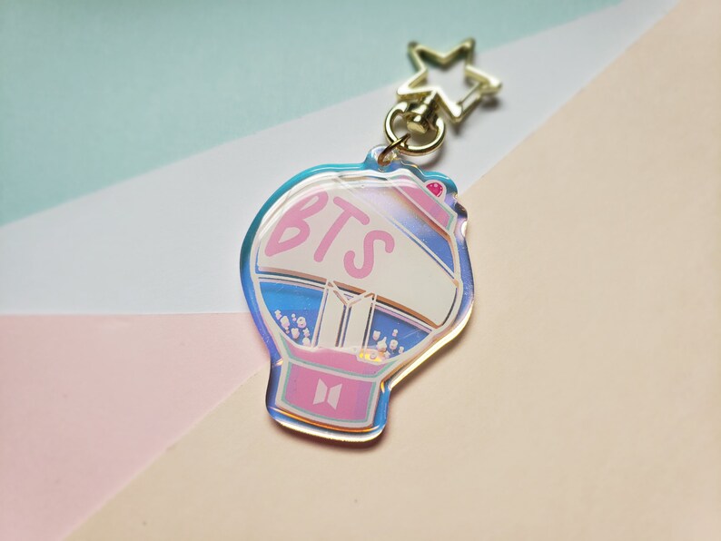 BTS Lightstick Keychain Army Bomb Holo Rainbow Acrylic Charm BTS Lightstick Charm