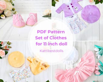 Doll Clothes Sewing Patterns PDF – 11 Inch Fabric Doll Outfit Set, Textile Doll Clothing Patterns, DIY Doll Wardrobe