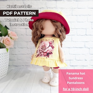 Patrón de ropa para muñecas en PDF de 10 pulgadas / Conjunto de sombrero, vestido y pantalones bombachos