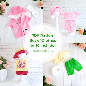 Doll Clothes Sewing Patterns PDF – 10 Inch Fabric Doll Outfit Set, Textile Doll Wardrobe, Digital Download