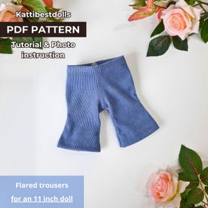 DIY Doll Clothes Sewing Tutorial, 11 Inch Doll Clothes Pattern, Sewing, Doll Clothes PDF, Flared trousers, Doll Patterns PDF