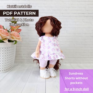 9インチドール用洋服 PDF 型紙 ポケットなしサンドレス＆ショーツの縫製チュートリアル
